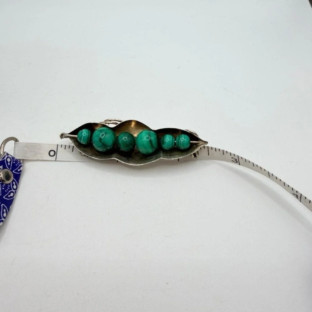 Sterling Silver Malachite Brooch Pea in the Pod 2.5